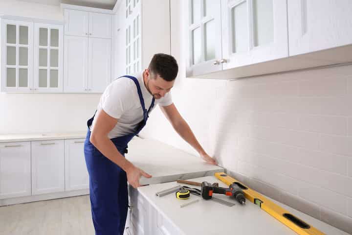 A kitchen countertop made of a durable and stain-resistant material, designed for easy maintenance in Naperville
