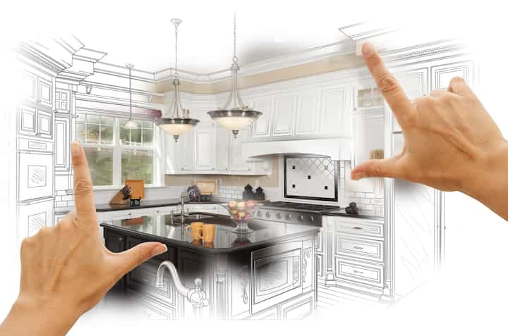 A kitchen renovation design with an open floor plan, featuring a large island and modern appliances in Naperville